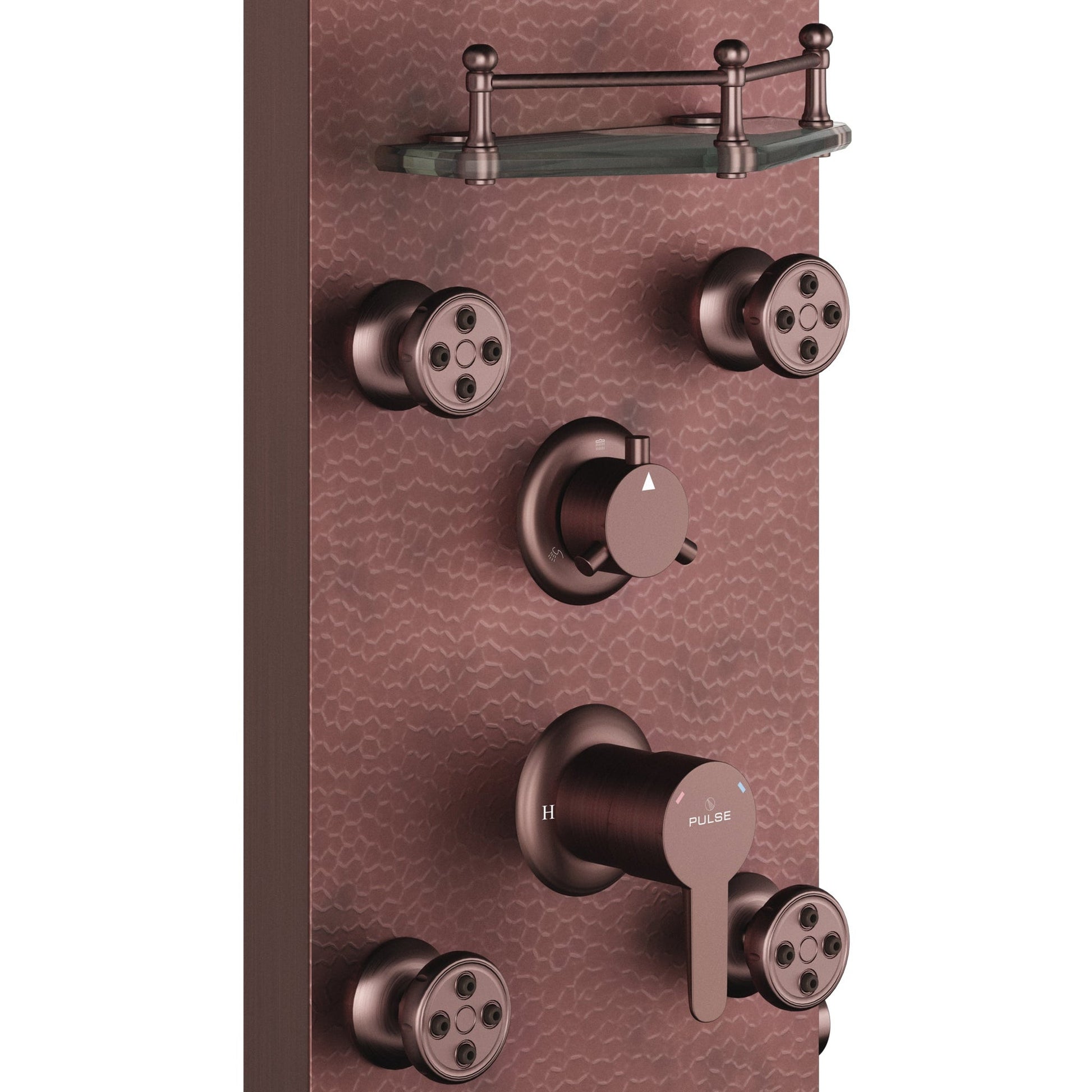 PULSE ShowerSpas Navajo 55" Hammered Copper Rain Shower Panel 2.5 GPM in Oil Rubbed Bronze Finish With 4 Multi Function Body Jets and Hand Shower
