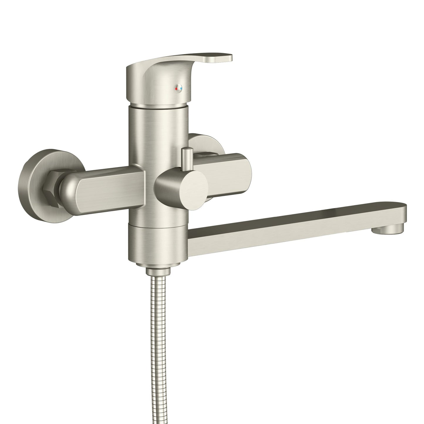 PULSE ShowerSpas Niagra Wall Mounted High Flow Tub Filler in Brushed Nickel Finish With Single Function Hand Shower