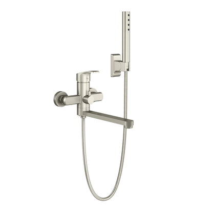 PULSE ShowerSpas Niagra Wall Mounted High Flow Tub Filler in Brushed Nickel Finish With Single Function Hand Shower