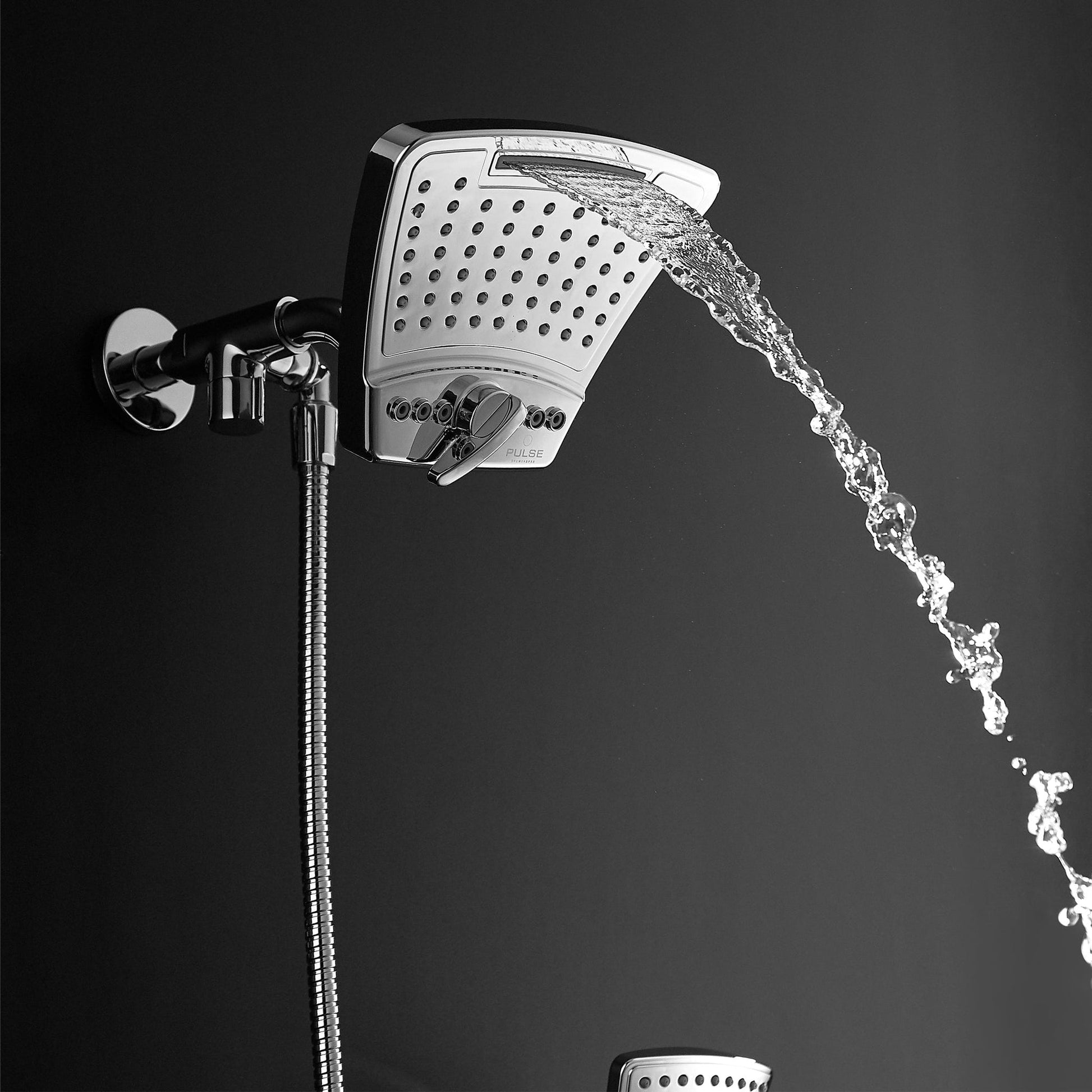 PULSE ShowerSpas PowerShot 3-Function Curved Shower Head 1.8 GPM in Chrome Finish Shower System With 3-Function Hand Shower