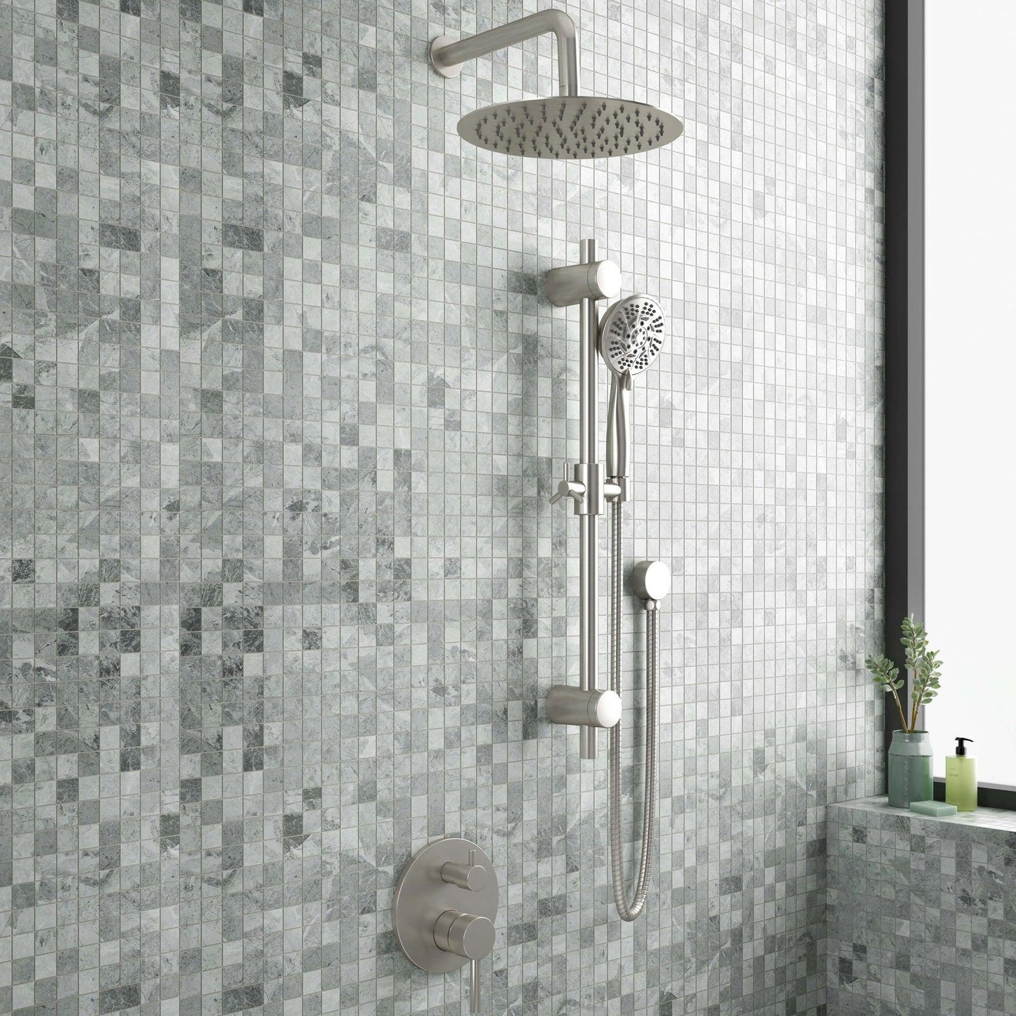 PULSE ShowerSpas Refuge Rain Shower Head 5-Function Hand Shower 1.8 GPM Shower System Combo in Brushed Nickel Finish