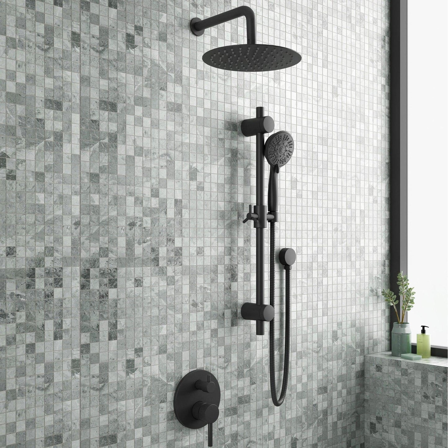PULSE ShowerSpas Refuge Rain Shower Head 5-Function Hand Shower 1.8 GPM Shower System Combo in Matte Black Finish
