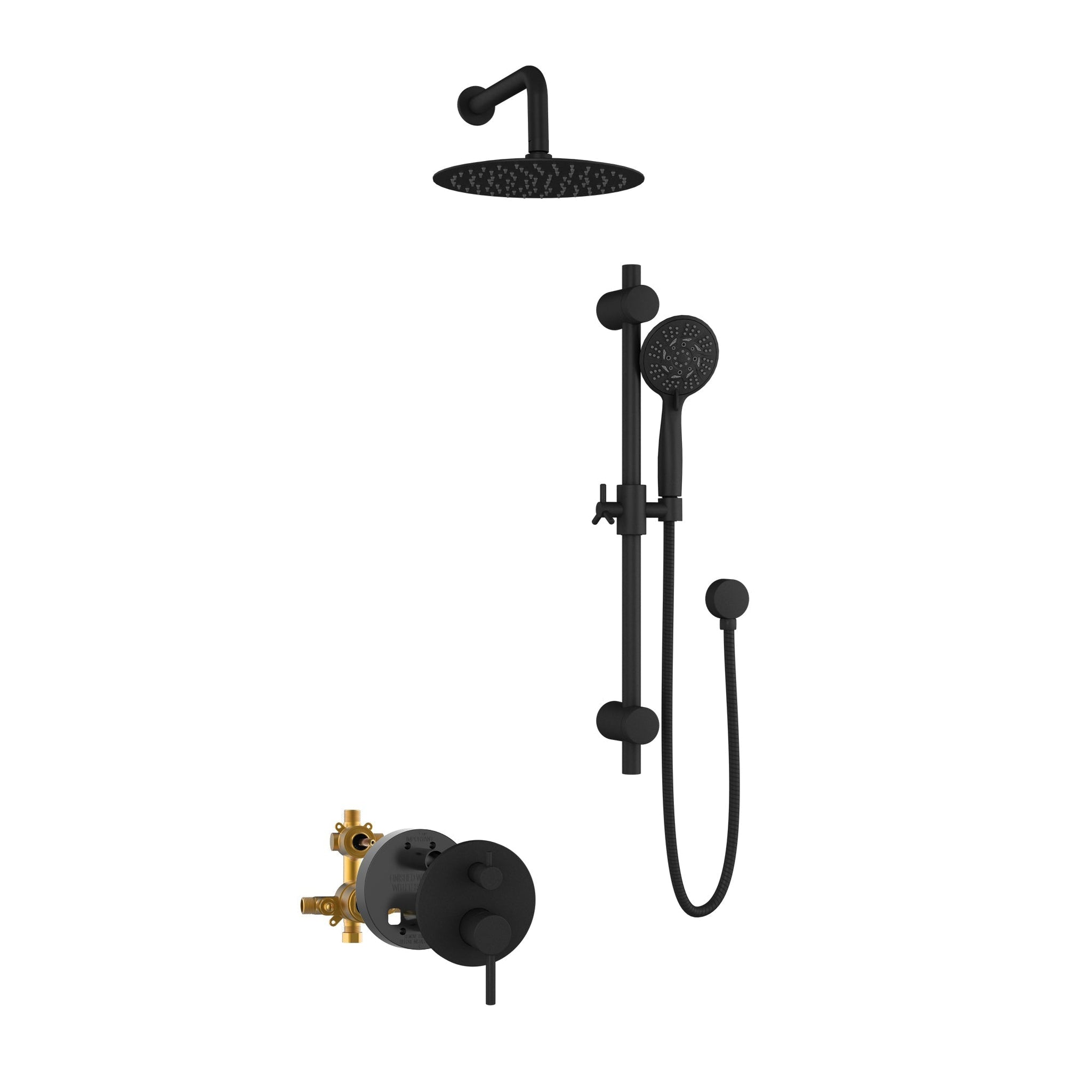 Matte Black Shower Faucet System – Rainfall Combo Kit With Tub Filler & LED Lights