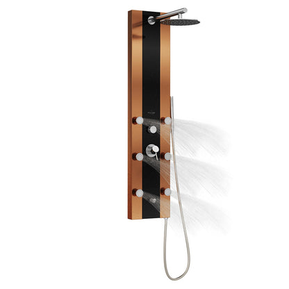 PULSE ShowerSpas Rio Rain Shower Panel 2.5 GPM in Black Glass and Bronze Finish With 6-Single Function Body Jet and Hand Shower