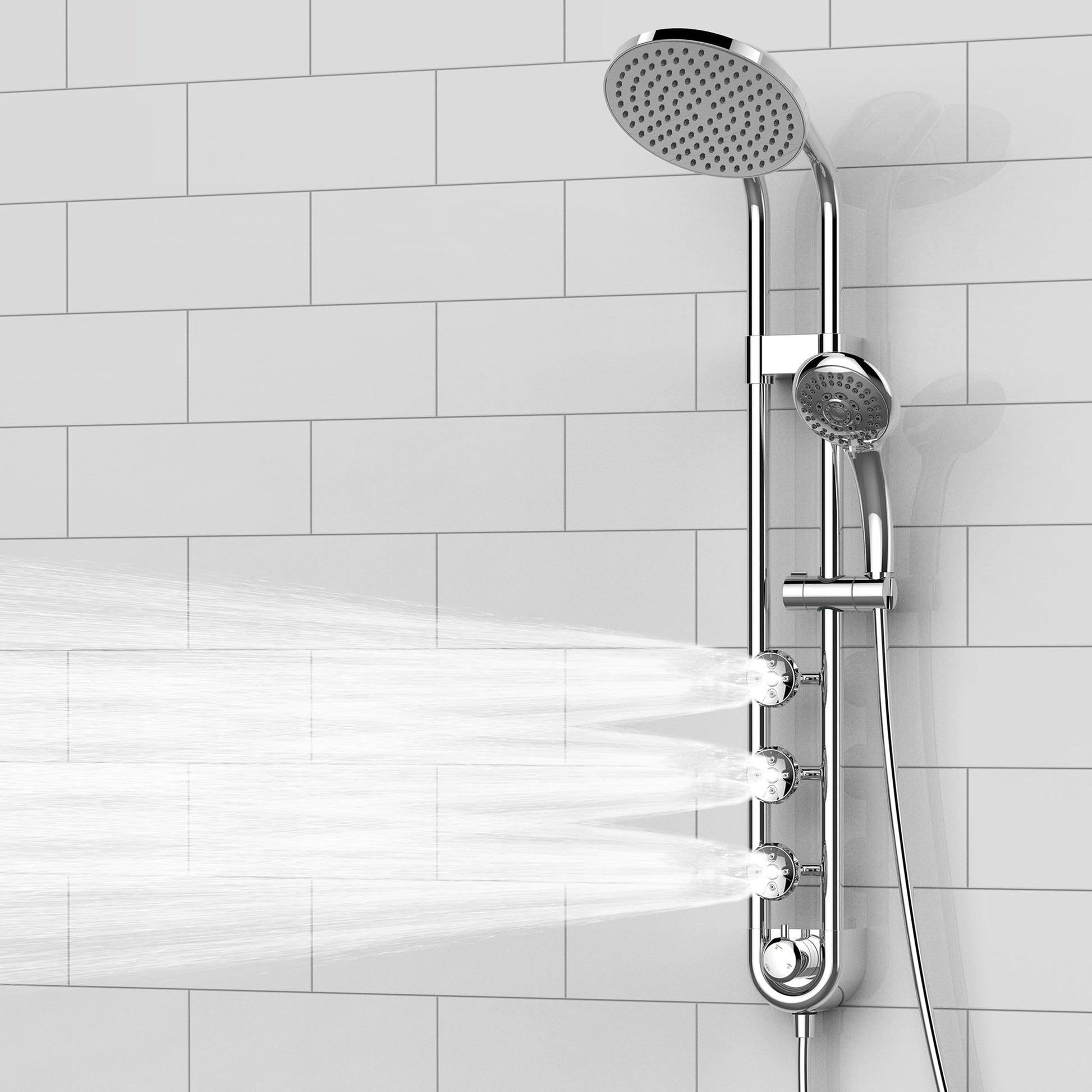 PULSE ShowerSpas Saturn 2.5 GPM Rain Shower System in Chrome Finish With 3 Power Spray Body Jets and 5-Function Hand Shower