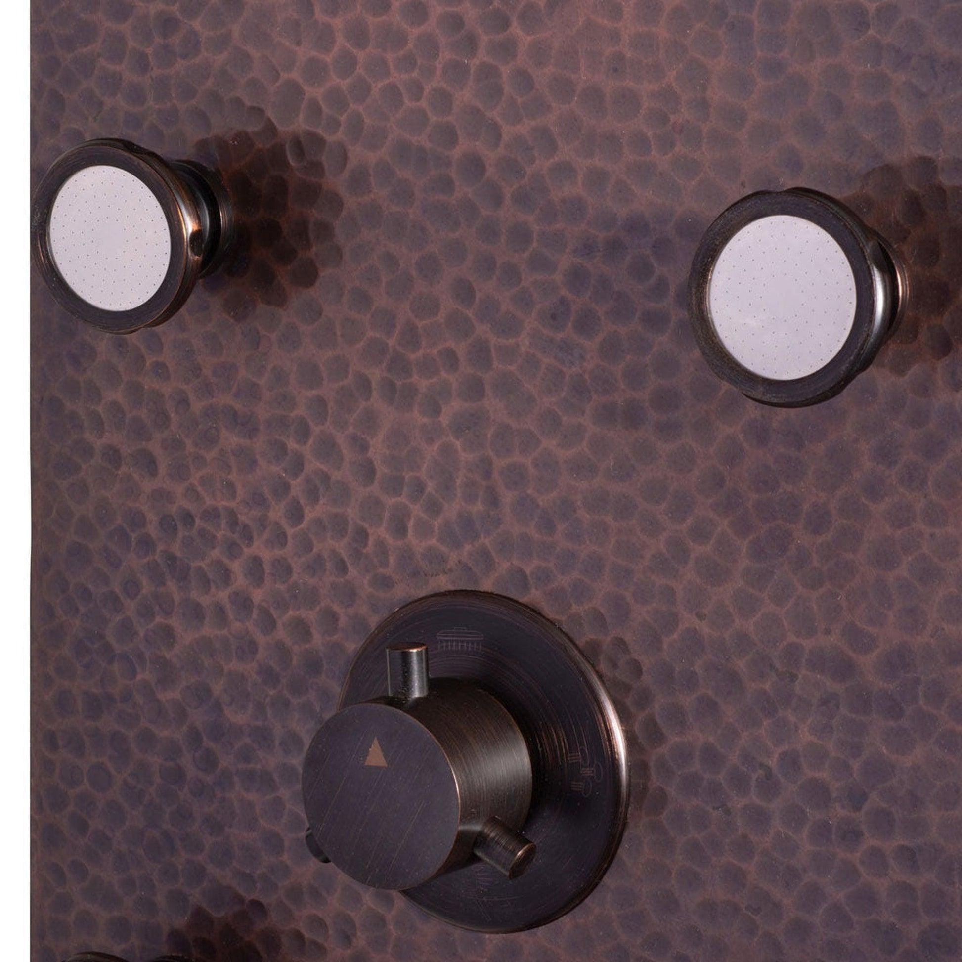 PULSE ShowerSpas Sedona 59" Hammered Copper Rain Shower Panel in Oil Rubbed Bronze Finish With 6-Silk Spray Body Jet and 5-Function Hand Shower