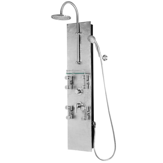 PULSE ShowerSpas Vaquero 2.5 GPM Rain Shower Panel in Hammered Brushed Nickel Finish With 4 Dual Head Body Jets and 5-Function Hand Shower