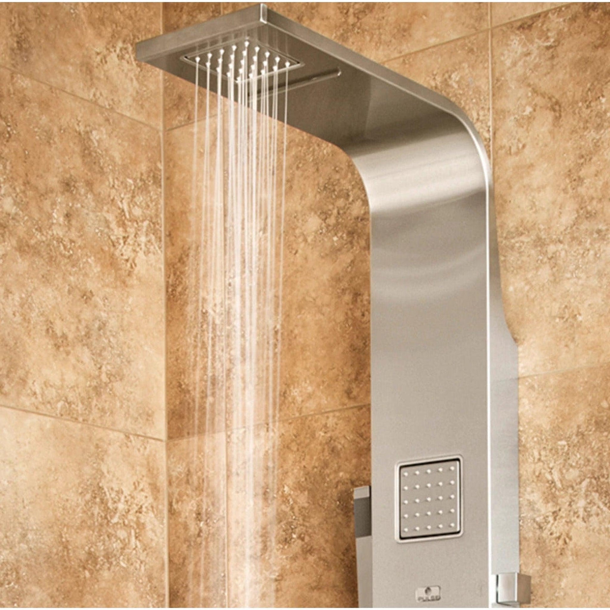 PULSE ShowerSpas Waimea 62" Rain And Waterfall Shower Panel 2.5 GPM in Matte Brushed Stainless Steel Finish With 3 Extra Large Body Jets and Single Function Hand Shower