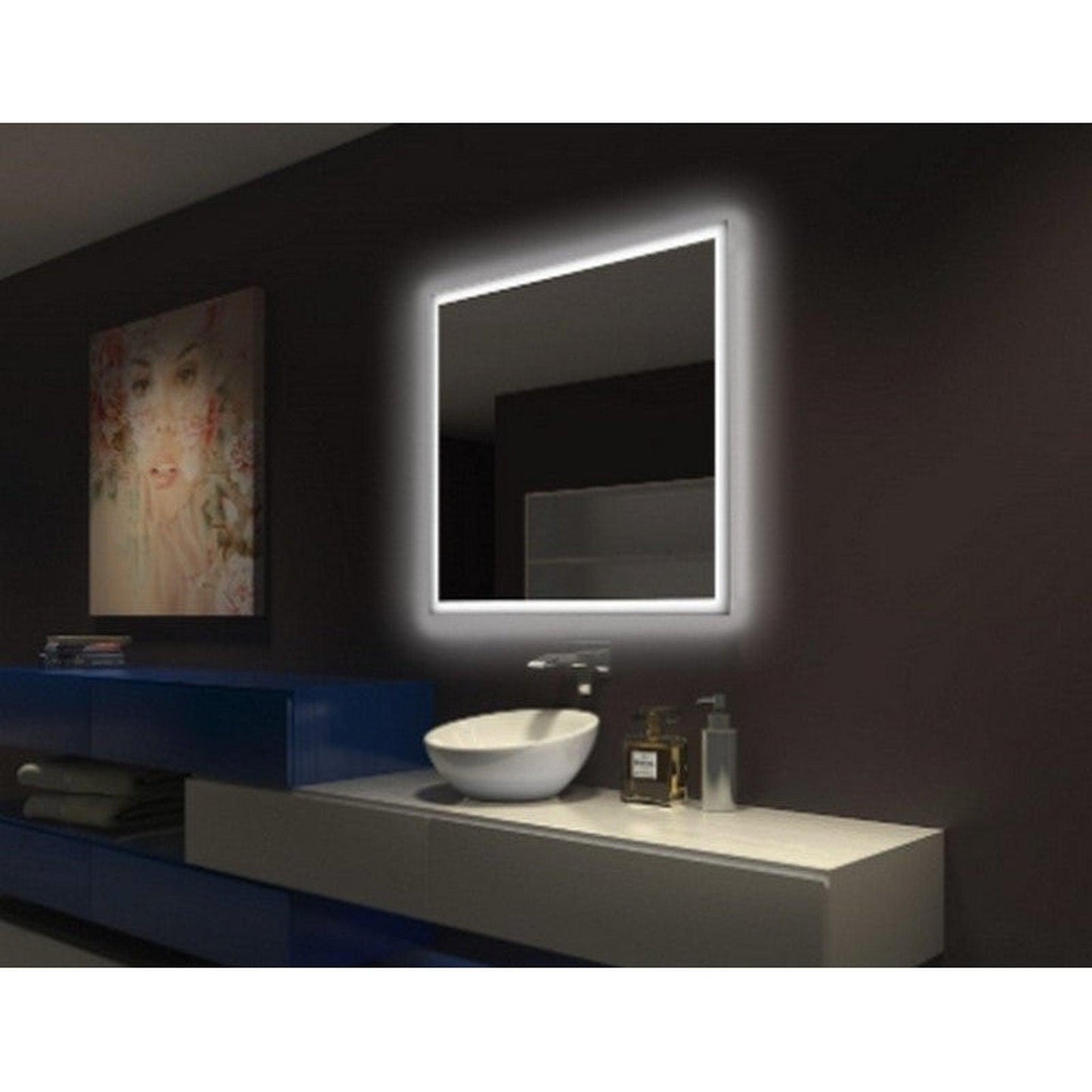 Paris Mirror Acrylic 48" x 36" Dual-Lighted Illuminated Super Bright Dimmable Wall-Mounted 6000K LED Mirror With Embossed Acrylic 3D Frosted Frame