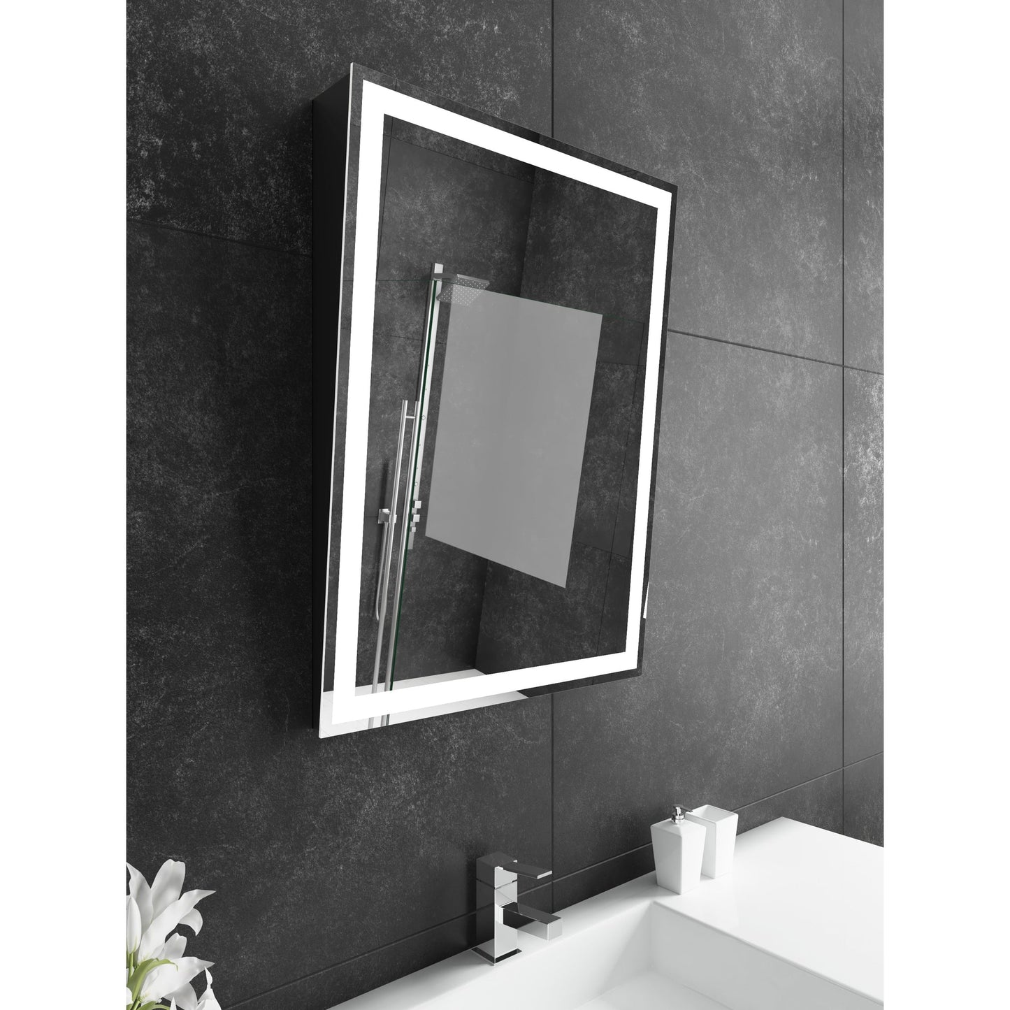 Paris Mirror Adira 24" x 32" Black Front-Lit Lighted Super Bright Dimmable Wall-Mounted 3000K LED Mirror With Tilted Top Frame