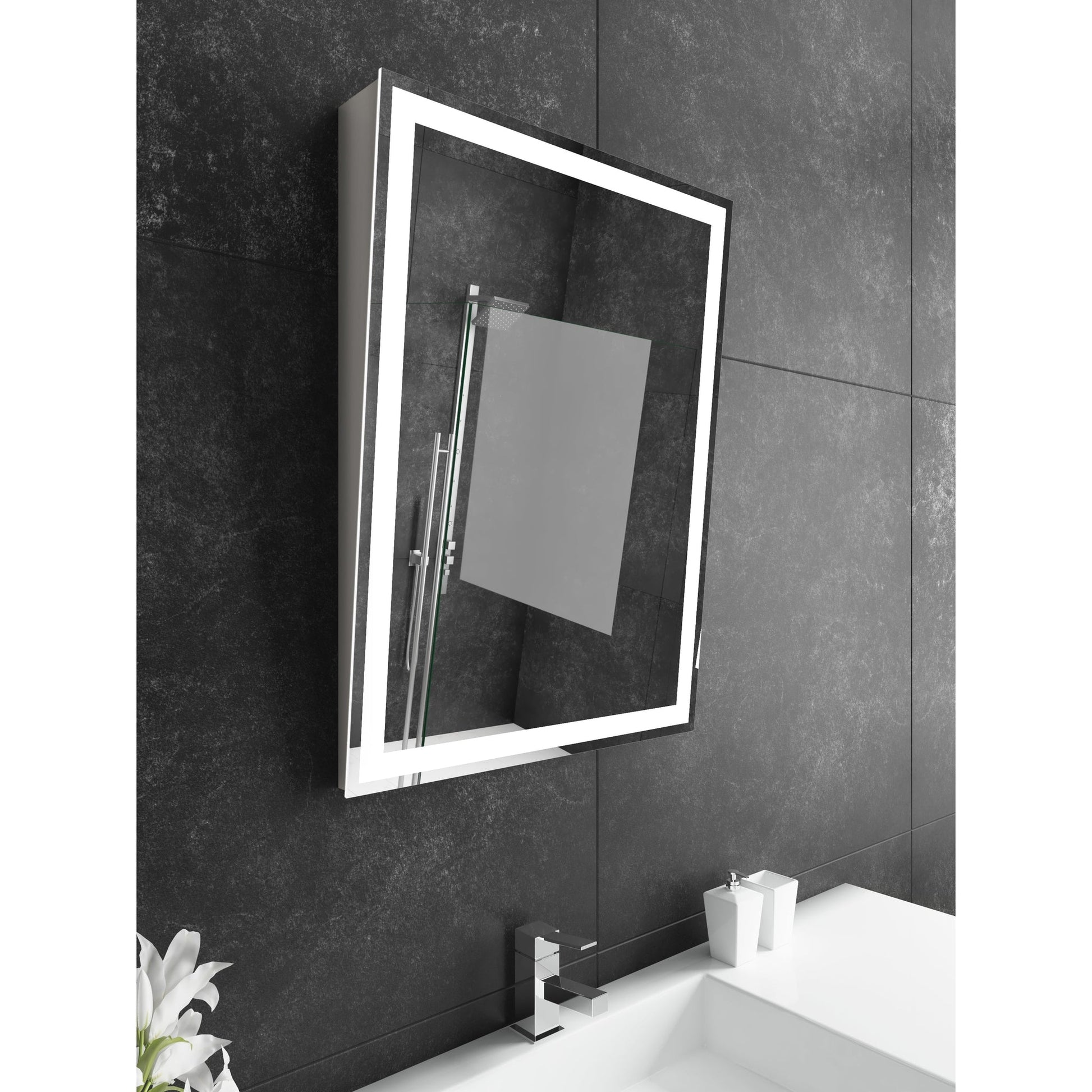 Paris Mirror Adira 24" x 32" Silver Front-Lit Lighted Super Bright Dimmable Wall-Mounted 6000K LED Mirror With Tilted Top Frame