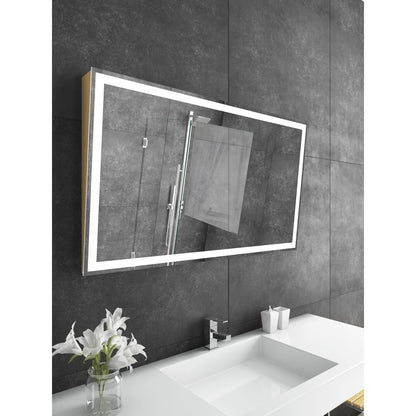 Paris Mirror Adira 48" x 28" Gold Front-Lit Lighted Super Bright Dimmable Wall-Mounted 3000K LED Mirror With Tilted Top Frame