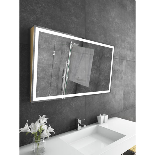 Paris Mirror Adira 48" x 28" Gold Front-Lit Lighted Super Bright Dimmable Wall-Mounted 6000K LED Mirror With Tilted Top Frame