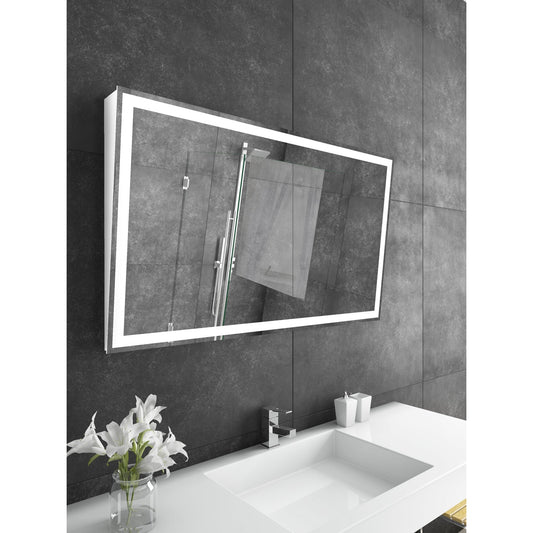 Paris Mirror Adira 48" x 28" White Front-Lit Lighted Super Bright Dimmable Wall-Mounted 3000K LED Mirror With Tilted Top Frame