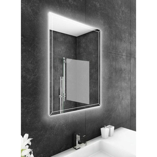Paris Mirror Athena 24" x 32" Dual-Lighted Super Bright Dimmable Wall-Mounted 3000K LED Mirror With Beveled Acrylic Frosted Edges