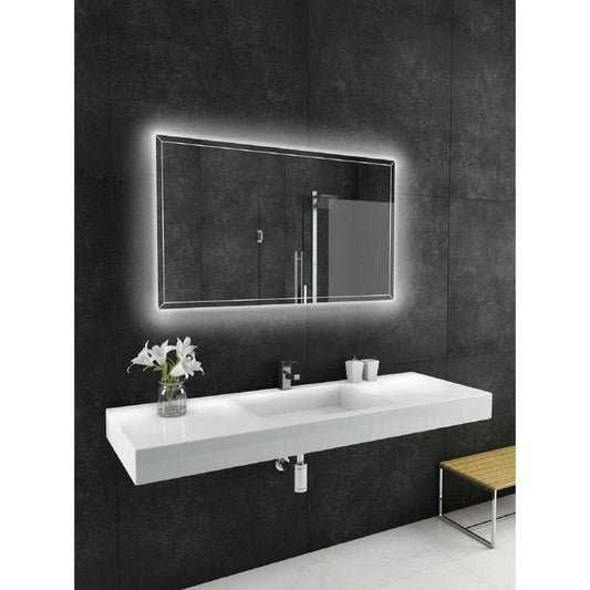 Paris Mirror Athena 48" x 28" Dual-Lighted Super Bright Dimmable Wall-Mounted 3000K LED Mirror With Beveled Acrylic Frosted Edges