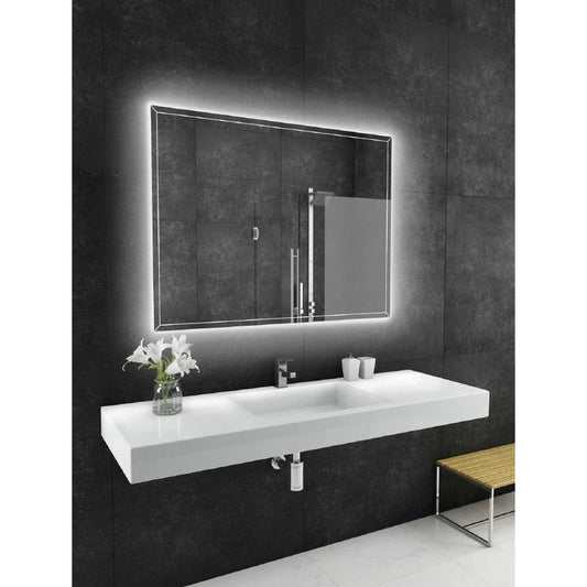 Paris Mirror Athena 48" x 36" Dual-Lighted Super Bright Dimmable Wall-Mounted 3000K LED Mirror With Beveled Acrylic Frosted Edges