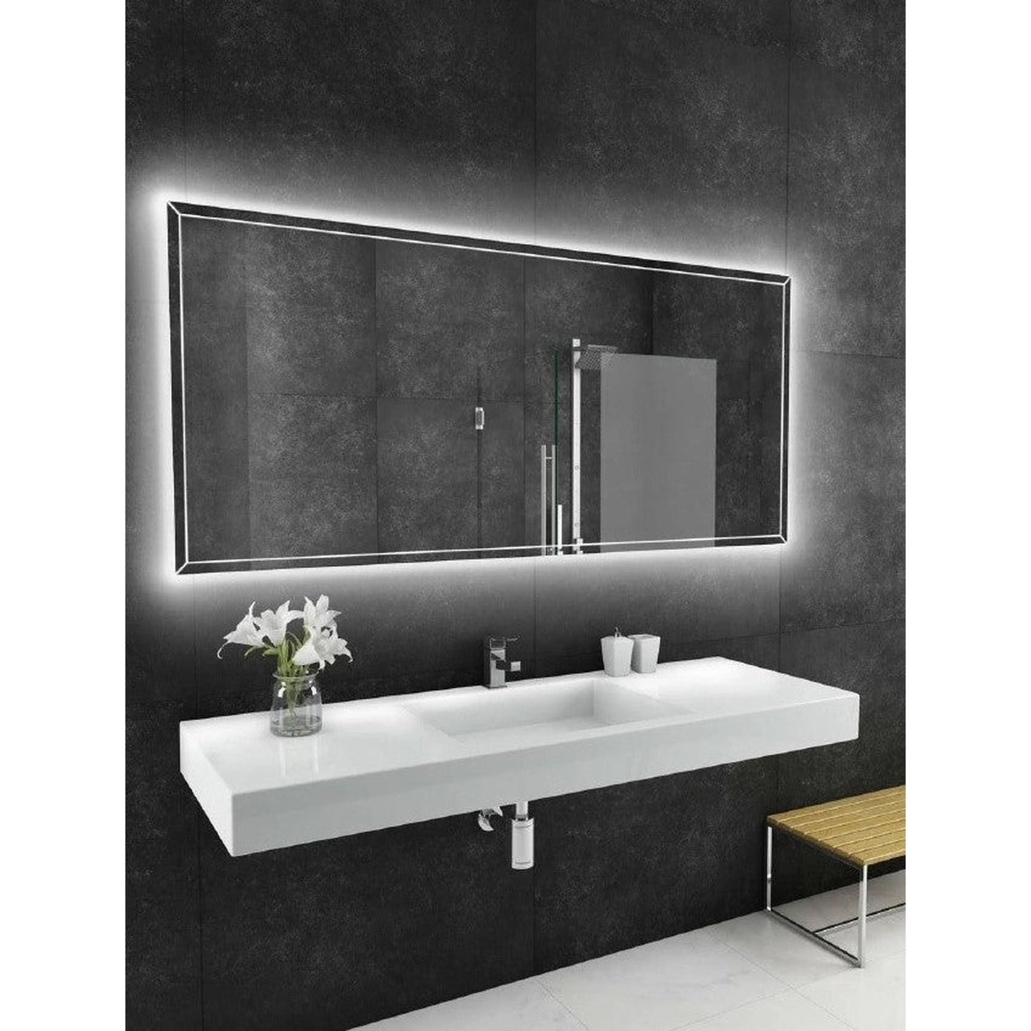 Paris Mirror Athena 70" x 32" Dual-Lighted Super Bright Dimmable Wall-Mounted 3000K LED Mirror With Beveled Acrylic Frosted Edges