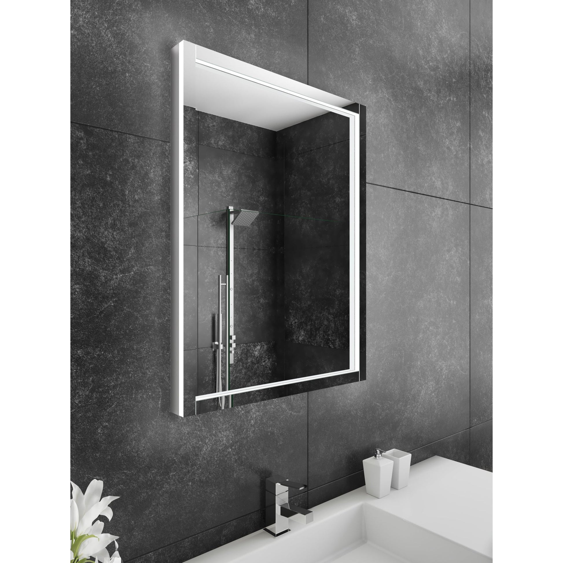 Paris Mirror Flore 24" x 32" Dual-Lighted Super Bright Dimmable Wall-Mounted 3000K LED Mirror With Embossed Glass 3D Design