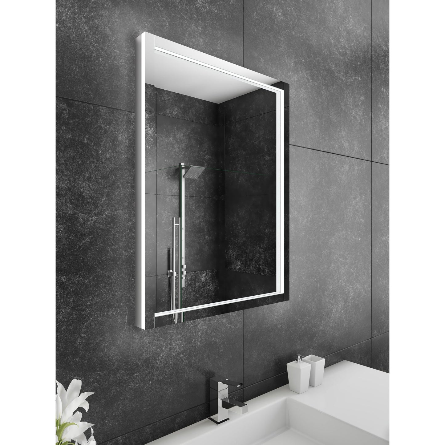 Paris Mirror Flore 24" x 32" Dual-Lighted Super Bright Dimmable Wall-Mounted 6000K LED Mirror With Embossed Glass 3D Design