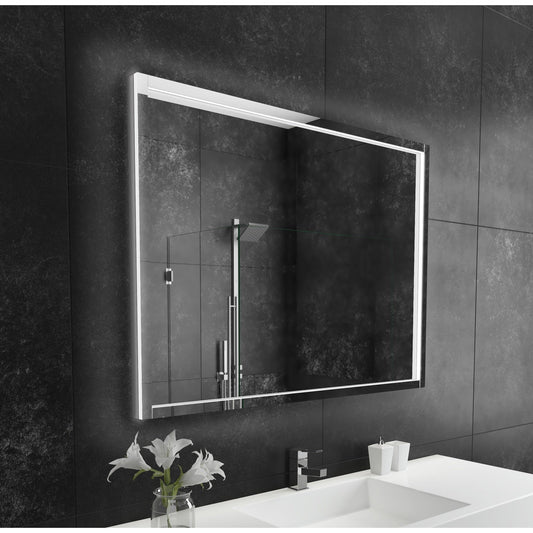 Paris Mirror Flore 48" x 36" Dual-Lighted Super Bright Dimmable Wall-Mounted 6000K LED Mirror With Embossed Glass 3D Design