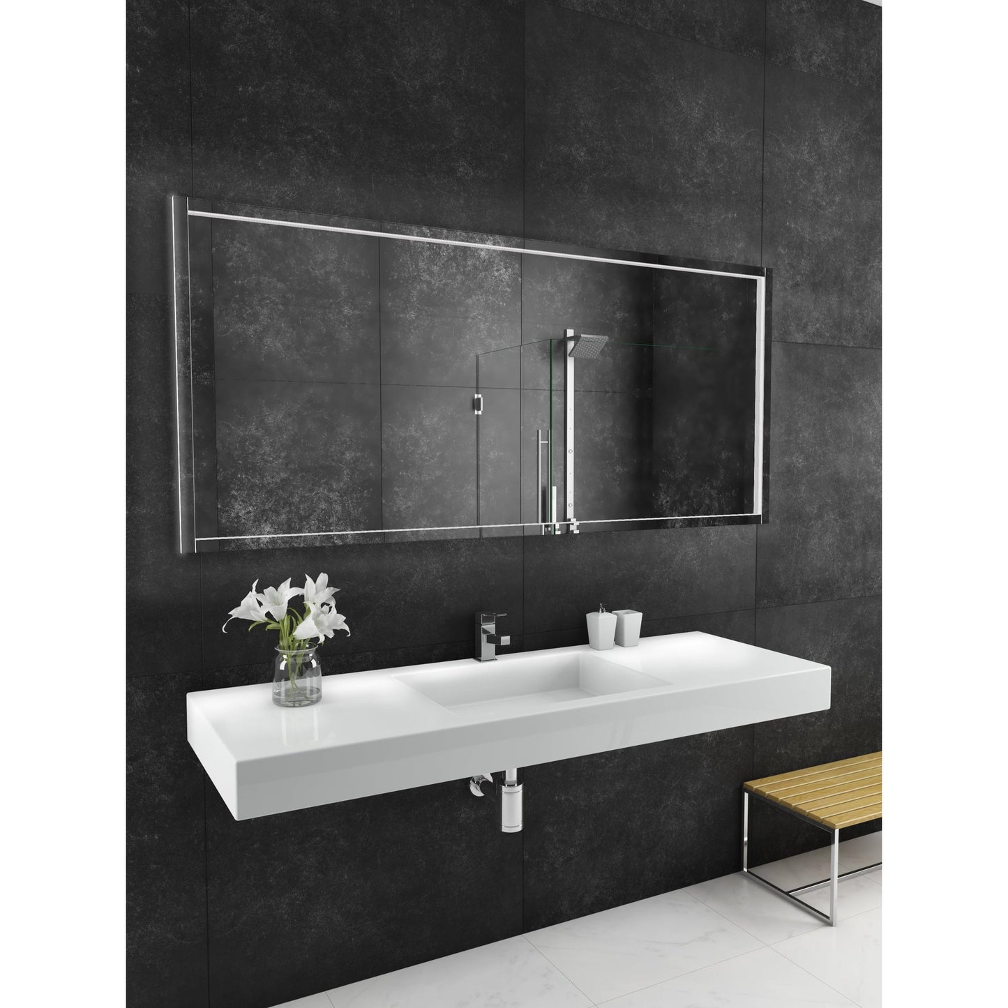 Paris Mirror Flore 70" x 32" Dual-Lighted Super Bright Dimmable Wall-Mounted 3000K LED Mirror With Embossed Glass 3D Design