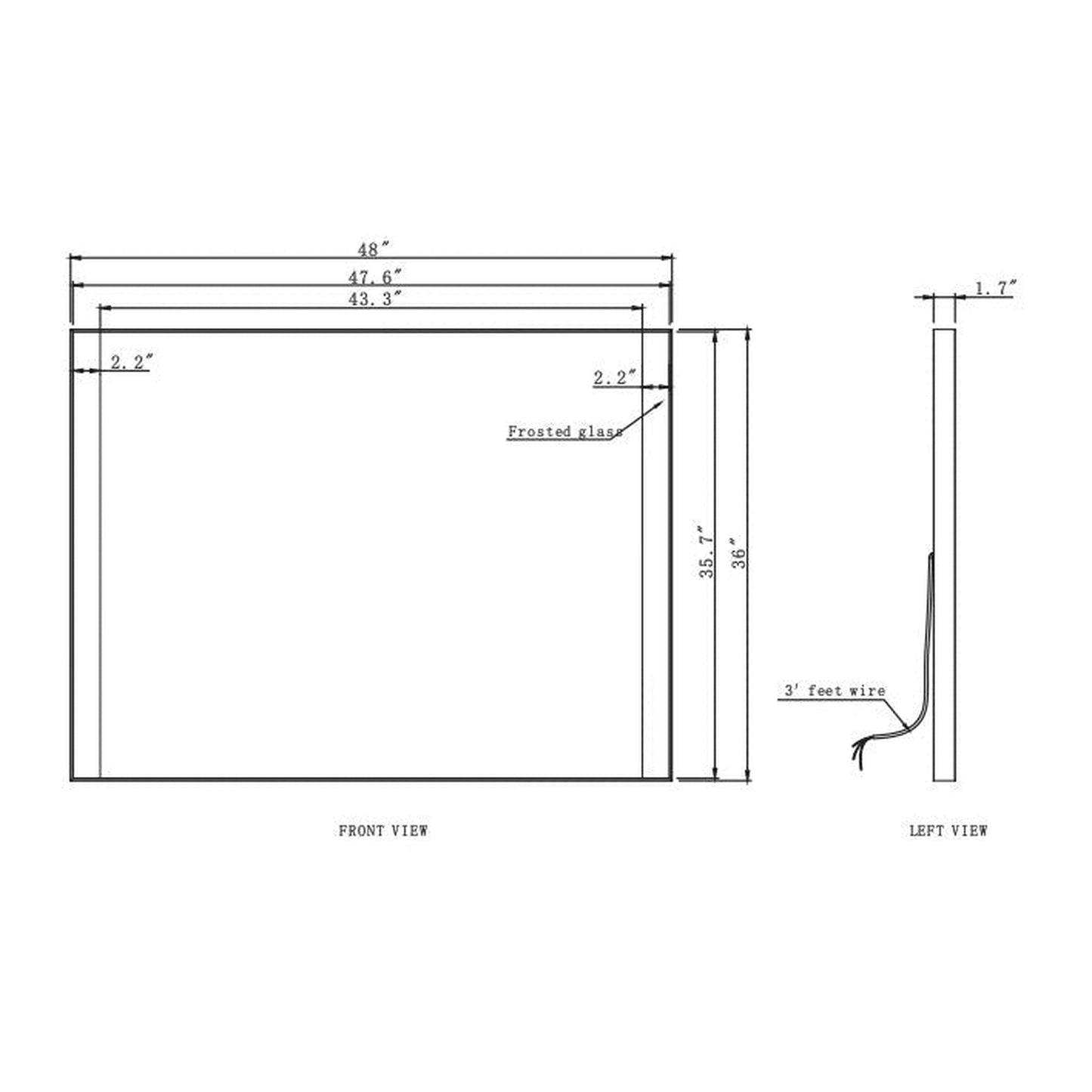 Paris Mirror Galaxy II 48" x 36" Front-lit Illuminated Super Bright Dimmable Wall-Mounted 3000K LED Mirror With Framed Edges