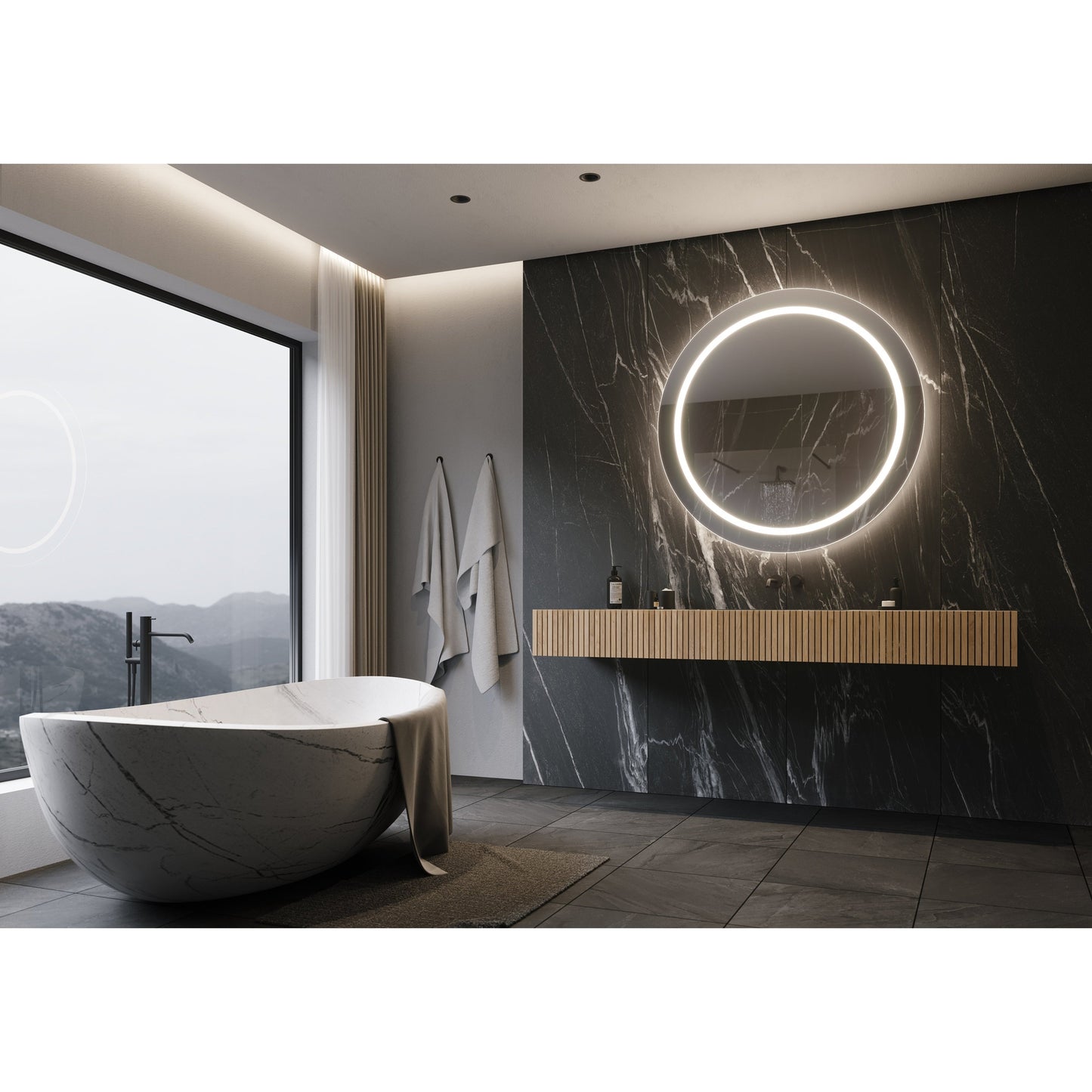 Paris Mirror Harmony Round 44" x 44" Front-Lit Illuminated Super Bright Dimmable Wall-Mounted 3000K LED Mirror With Polished Edges
