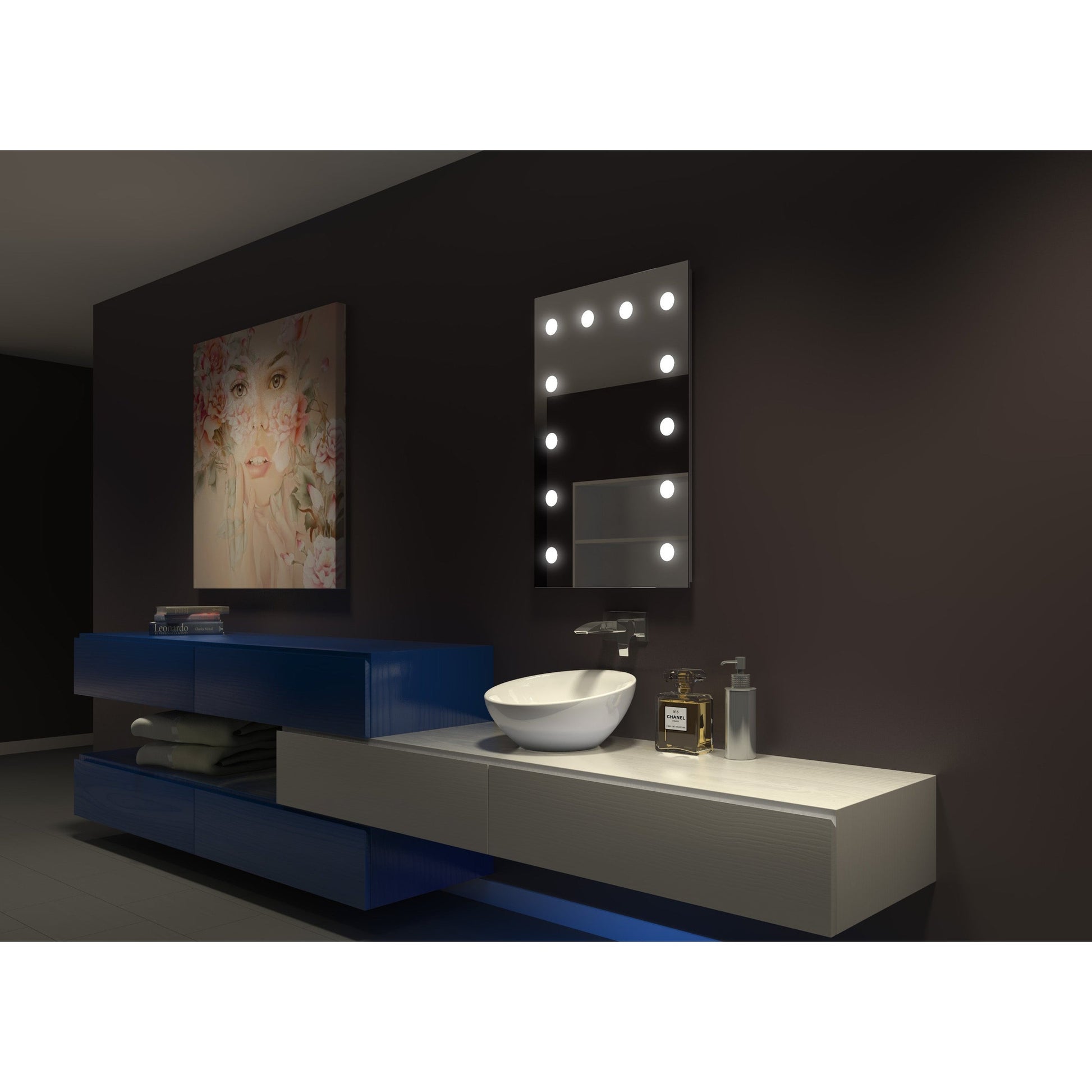 Paris Mirror Hollywood 24" x 36" Front-Lit Lighted Super Bright Dimmable Wall-Mounted 3000K LED Mirror