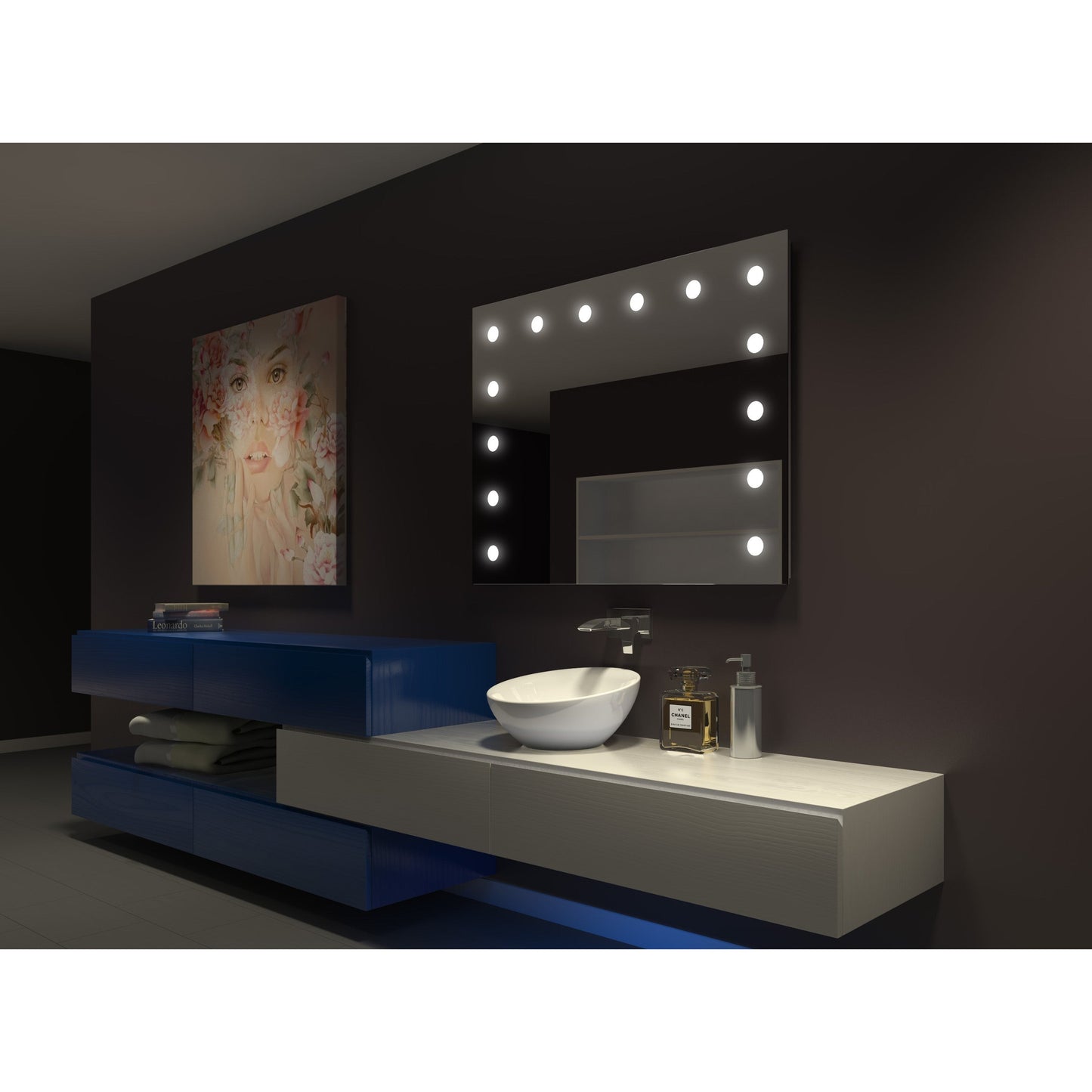 Paris Mirror Hollywood 48" x 36" Front-Lit Lighted Super Bright Dimmable Wall-Mounted 3000K LED Mirror