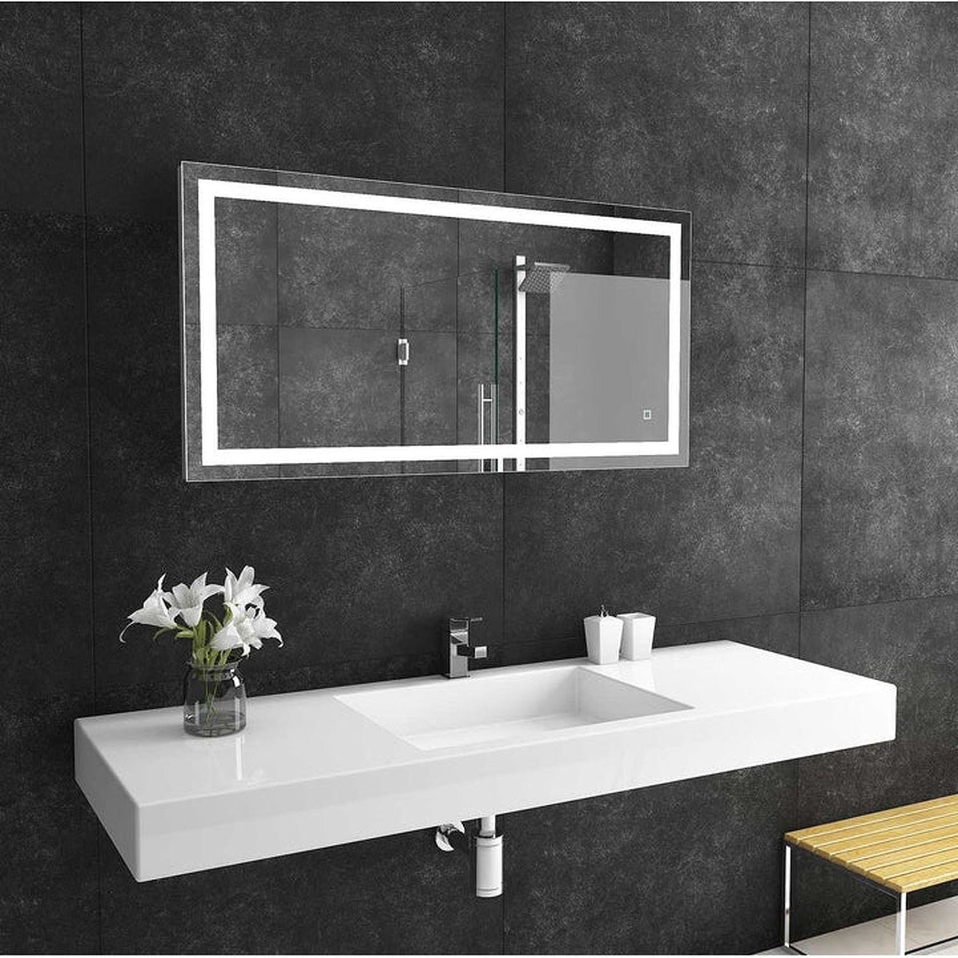 Paris Mirror Liberty 48" x 24" Front-Lit Lighted Super Bright Dimmable Wall-Mounted 6000K LED Mirror With Integrated Defogger System