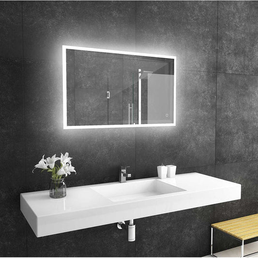 Paris Mirror Reflection 40" x 24" Rectangular Backlit Lighted Super Bright Dimmable Wall-Mounted 6000K LED Mirror With Frosted Edged Lighted Frame and Integrated Defogger System