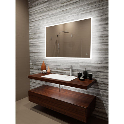 Paris Mirror Reflection 48" x 32" Rectangular Backlit Lighted Super Bright Dimmable Wall-Mounted 6000K LED Mirror With Frosted Edged Lighted Frame and Integrated Defogger System