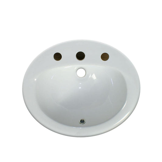Pelican Int'l Pearl Series PL-1011 White Porcelain Self-Rimming Bathroom Sink 20 1/2" x 18" with a 8" Spread