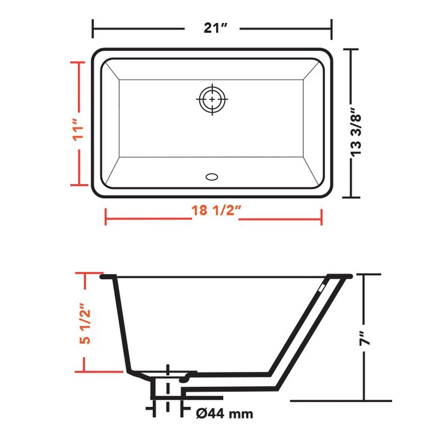 Pelican Int'l Pearl Series PL-3033 Porcelain Undermount Bathroom Sink 18 1/2" x 11" in White