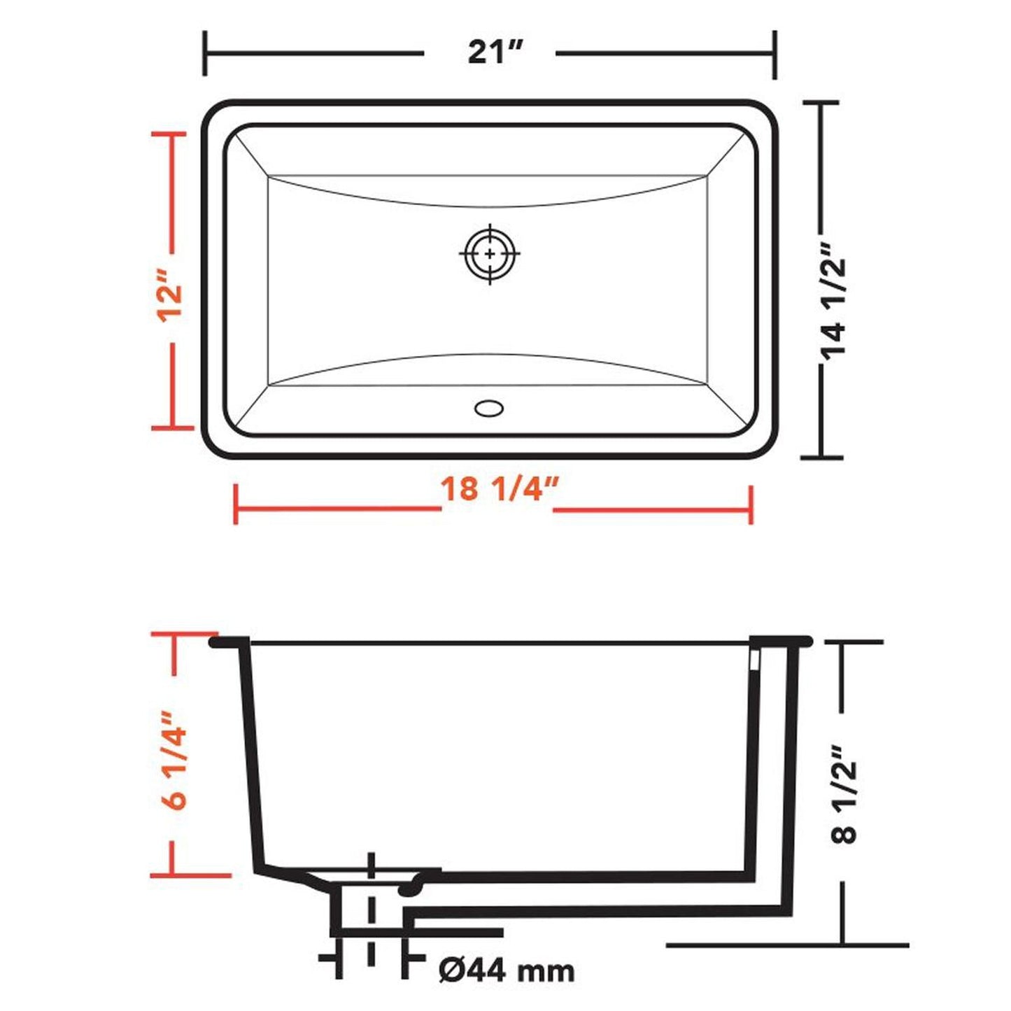 Pelican Int'l Pearl Series PL-3044 18 1/4" x 12" Extra Deep Bone Porcelain Undermount Bathroom Sink