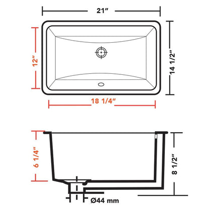 Pelican Int'l Pearl Series PL-3044 18 1/4" x 12" Extra Deep Bone Porcelain Undermount Bathroom Sink