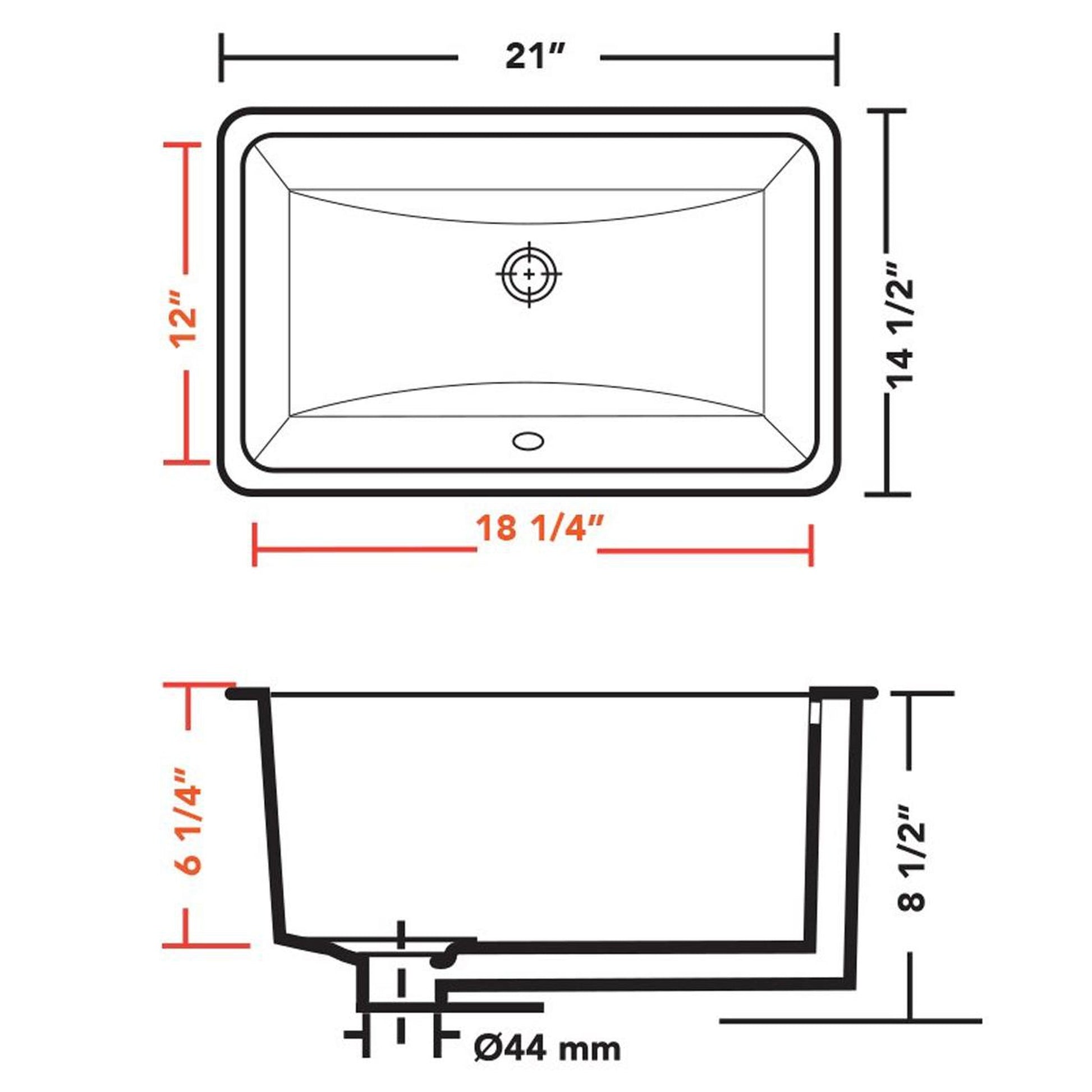 Pelican Int'l Pearl Series PL-3044 18 1/4" x 12" Extra Deep White Porcelain Undermount Bathroom Sink