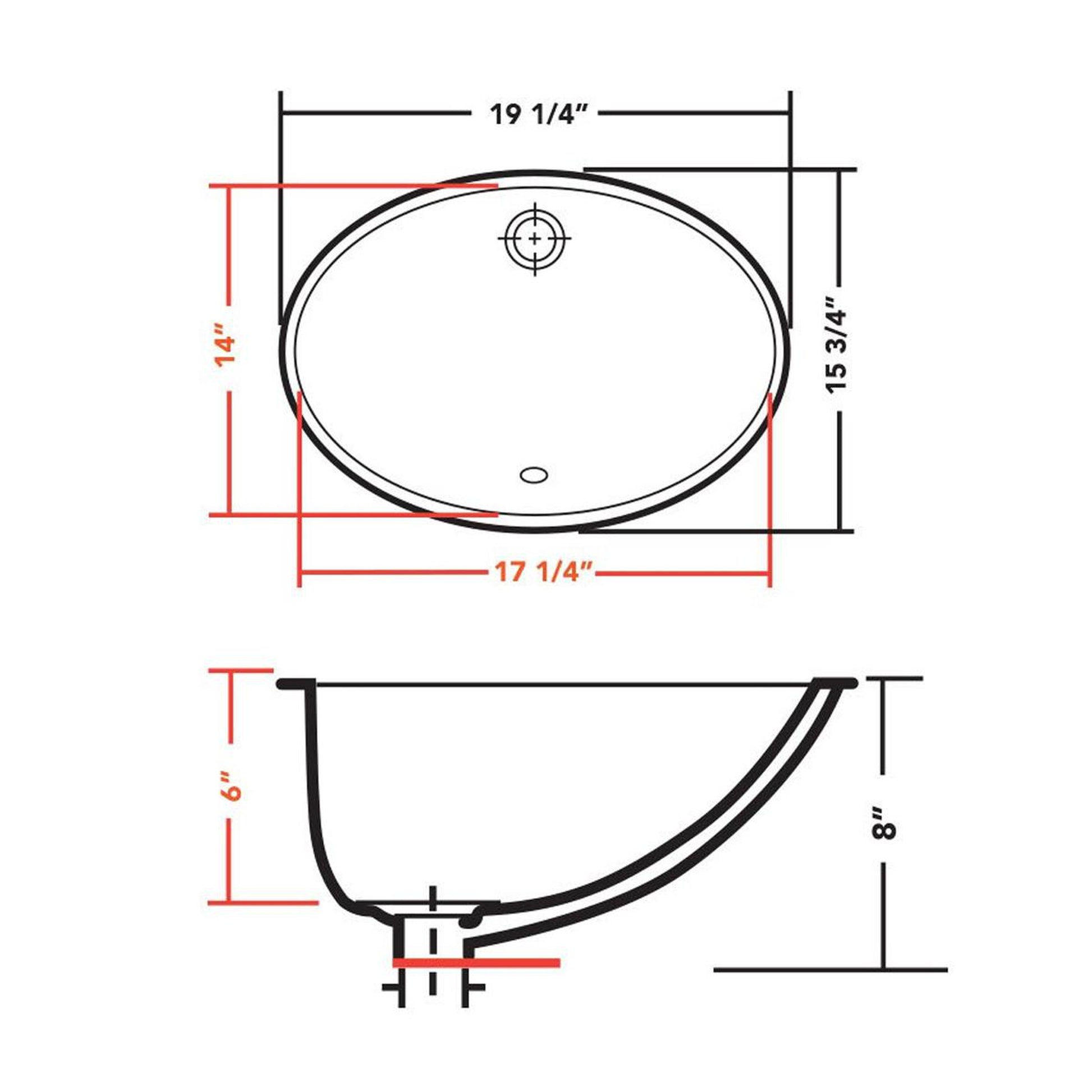 Pelican Int'l Pearl Series PL-3059 17 1/4" x 14" Black Porcelain Undermount Bathroom Sink