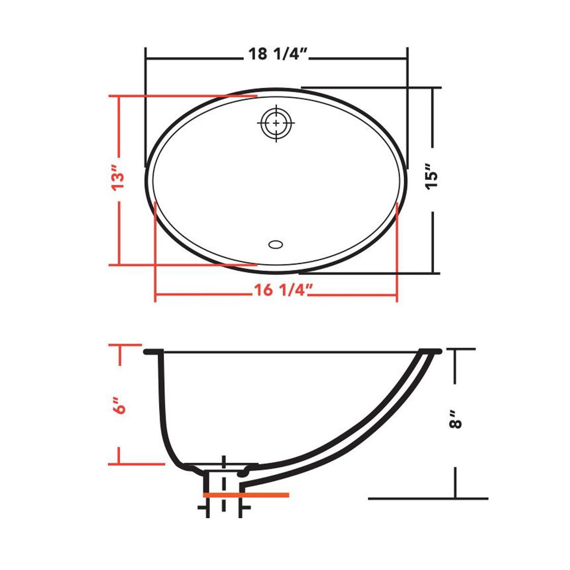 Pelican Int'l Pearl Series PL-3064 16 1/4" x 13" White Porcelain Undermount Bathroom Sink