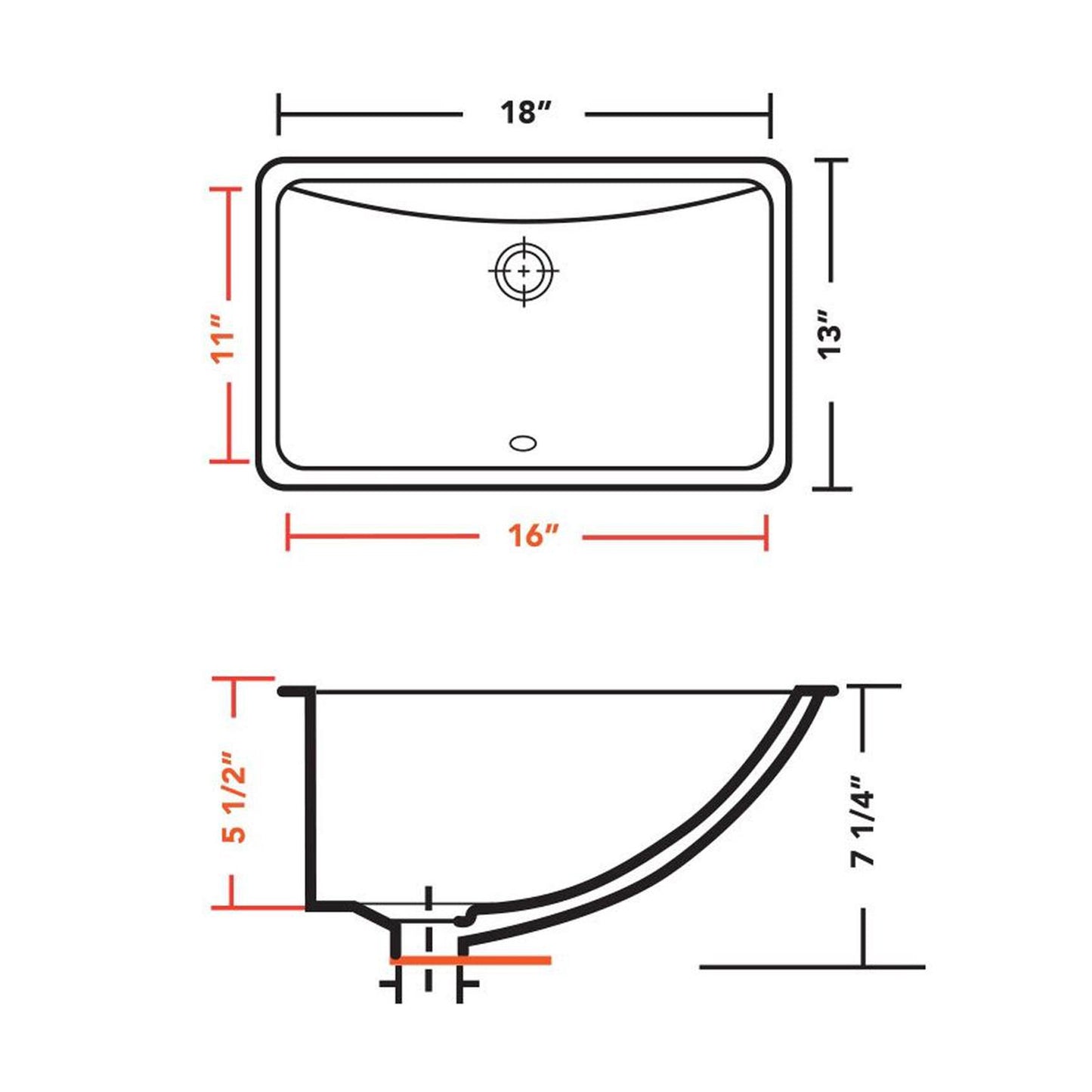 Pelican Int'l Pearl Series PL-3088 16" x 11" White Porcelain Undermount Bathroom Sink