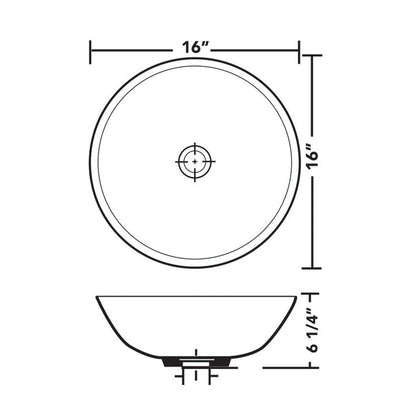 Pelican Int’l Shell Series PL-3001 16" W x 16" D x 10" H Round White Porcelain Coated With Vitreous China Over-Mounted Vessel Bathroom Sink