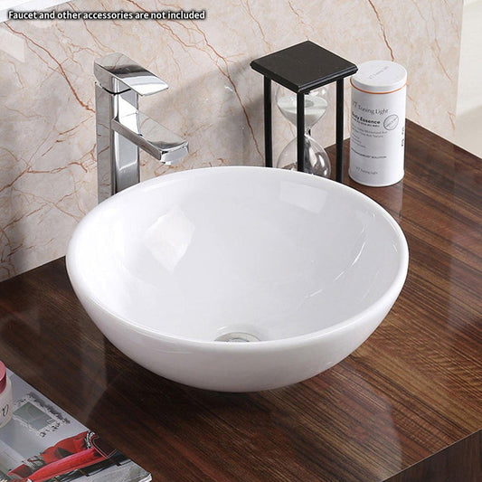 Pelican Int’l Shell Series PL-3001 16" W x 16" D x 10" H Round White Porcelain Coated With Vitreous China Over-Mounted Vessel Bathroom Sink