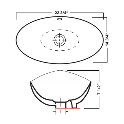 Pelican Int’l Shell Series PL-3002 22"x14" White Porcelain Vessel Bathroom Sink