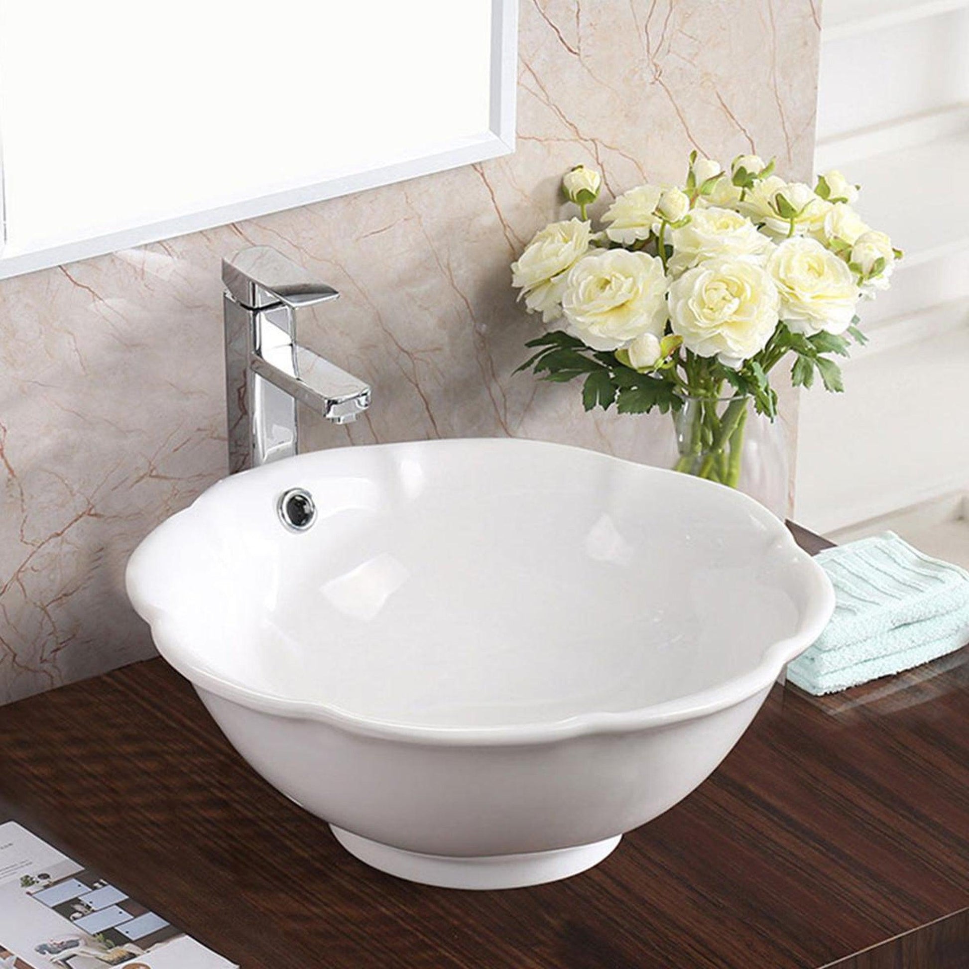Pelican Int’l Shell Series PL-3053 17"x17" White Porcelain Vessel Bathroom Sink