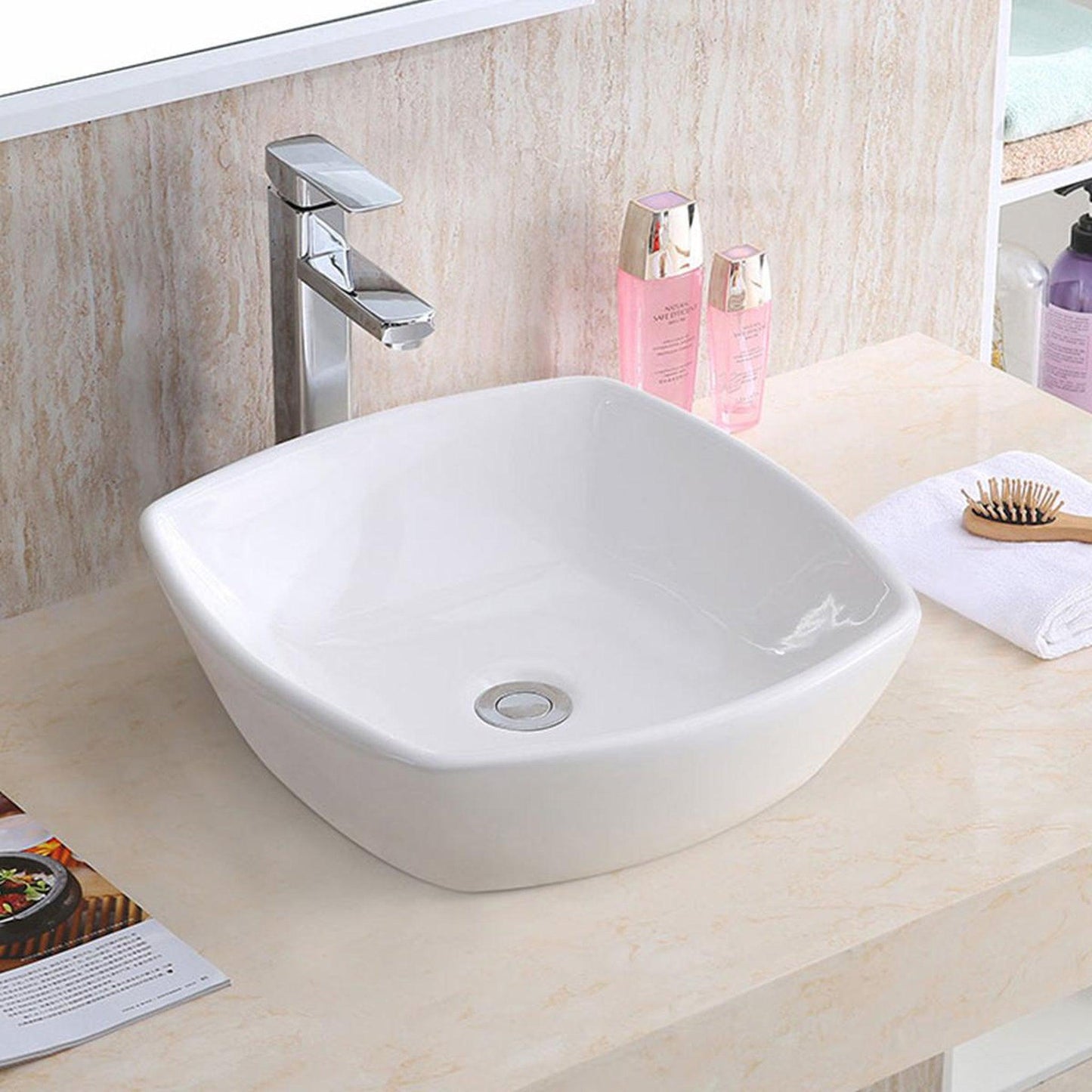 Pelican Int’l Shell Series PL-3060 16"x16" White Porcelain Vessel Bathroom Sink