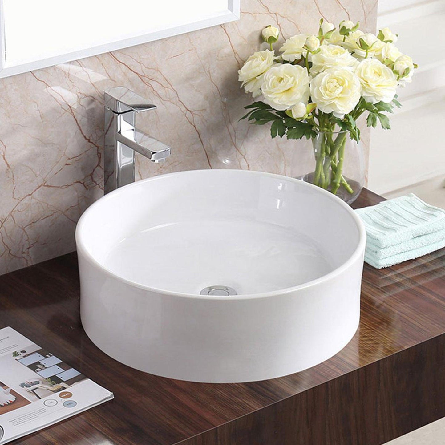 Pelican Int’l Shell Series PL-3079 18"x18" White Porcelain Vessel Bathroom Sink
