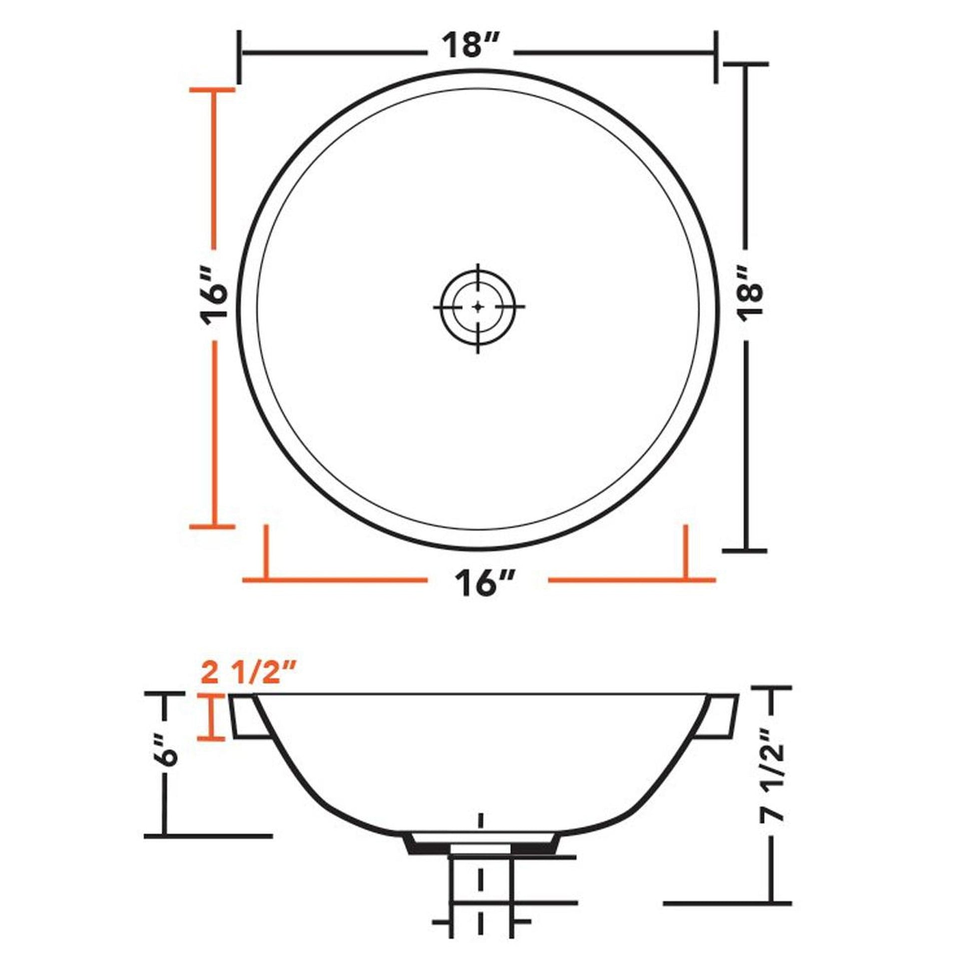 Pelican Int'l Shell Series PL-3086 White Porcelain Semi-Recessed Bathroom Sink 18" x 18"