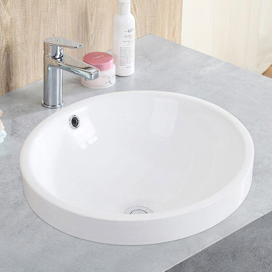Pelican Int'l Shell Series PL-3086 White Porcelain Semi-Recessed Bathroom Sink 18" x 18"