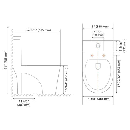 Pelican Int'l Vortex Series PL-12011 White Porcelain High Efficiency Toilet with Dual Flush